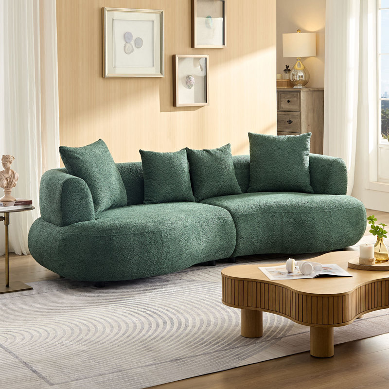 Orren Ellis inch Mid century Modern Curved Sectional Sofa Comfy 4 seat Upholstered Boucle Fabric Couch For Living Room Or Apartment Green Wayfair